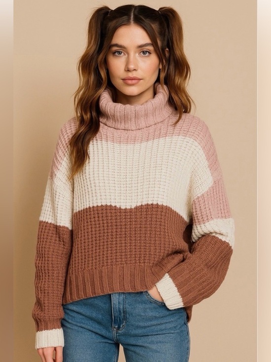 POL Sweaters - Anthropology POL Chunky Knit Oversized Sweater - Color Block - Size L